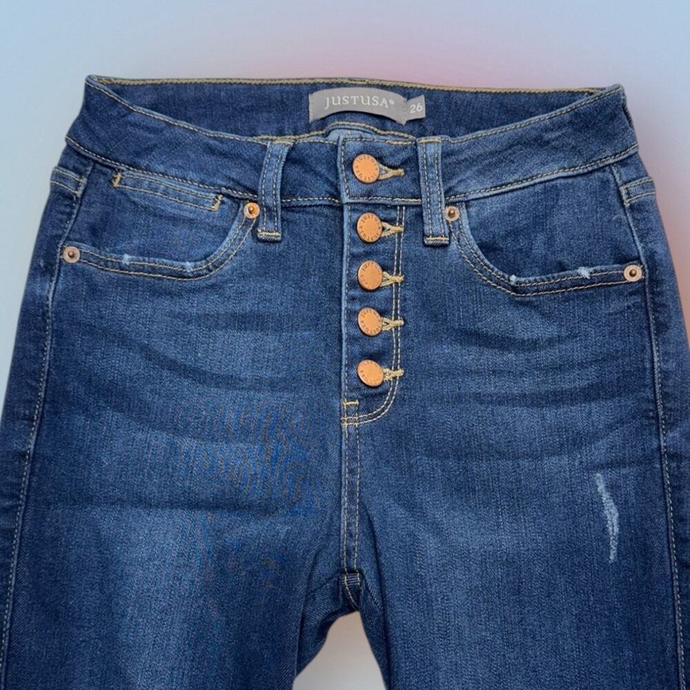 JUST USA Women’s 26 Skinny Distressed Button Fly Blue Jeans